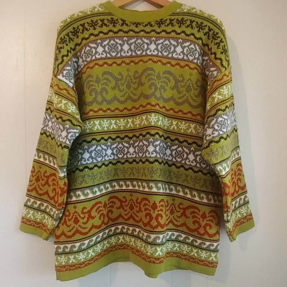 Vintage Private Eyes Bright Green Pullover Sweater - Picture 1 of 5